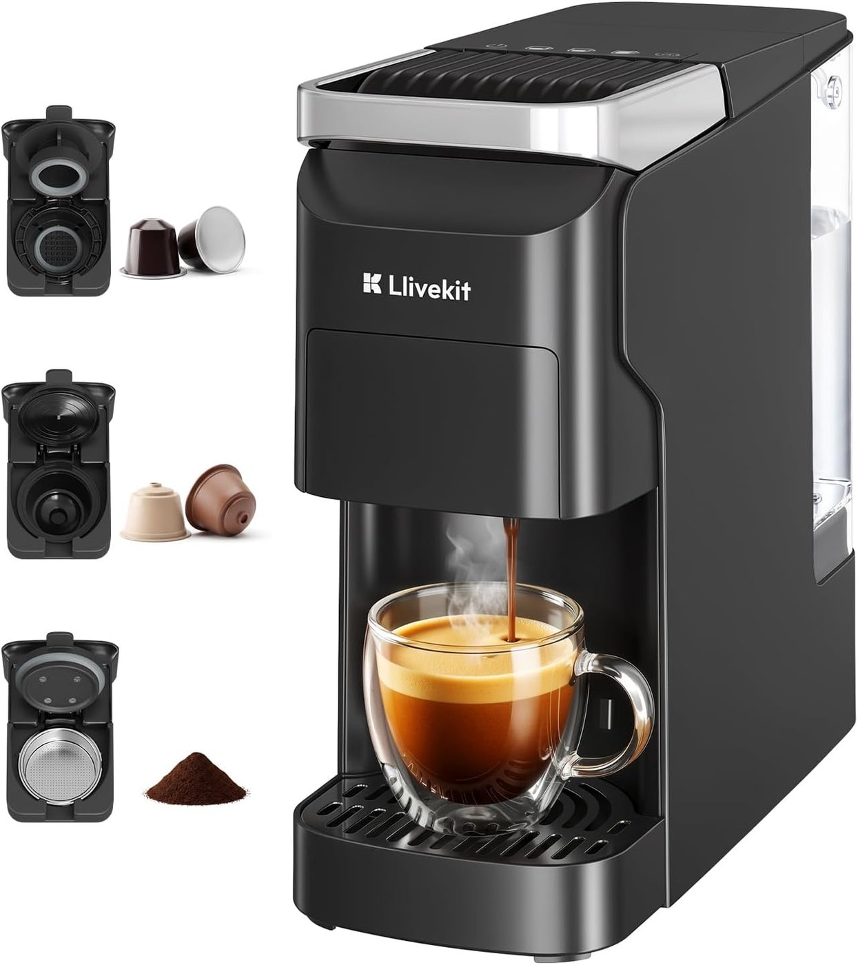 3-in-1 Kapselmaschine 20 bar für Nespresso, Dolce Gusto und Kaffeepulver