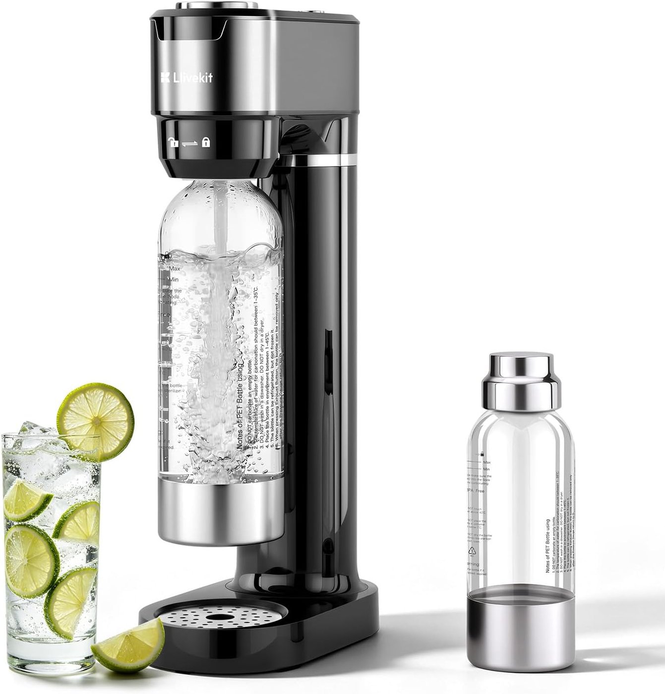 Wassersprudler mit Druckanzeige, 0,5 L und 1 L Flasche