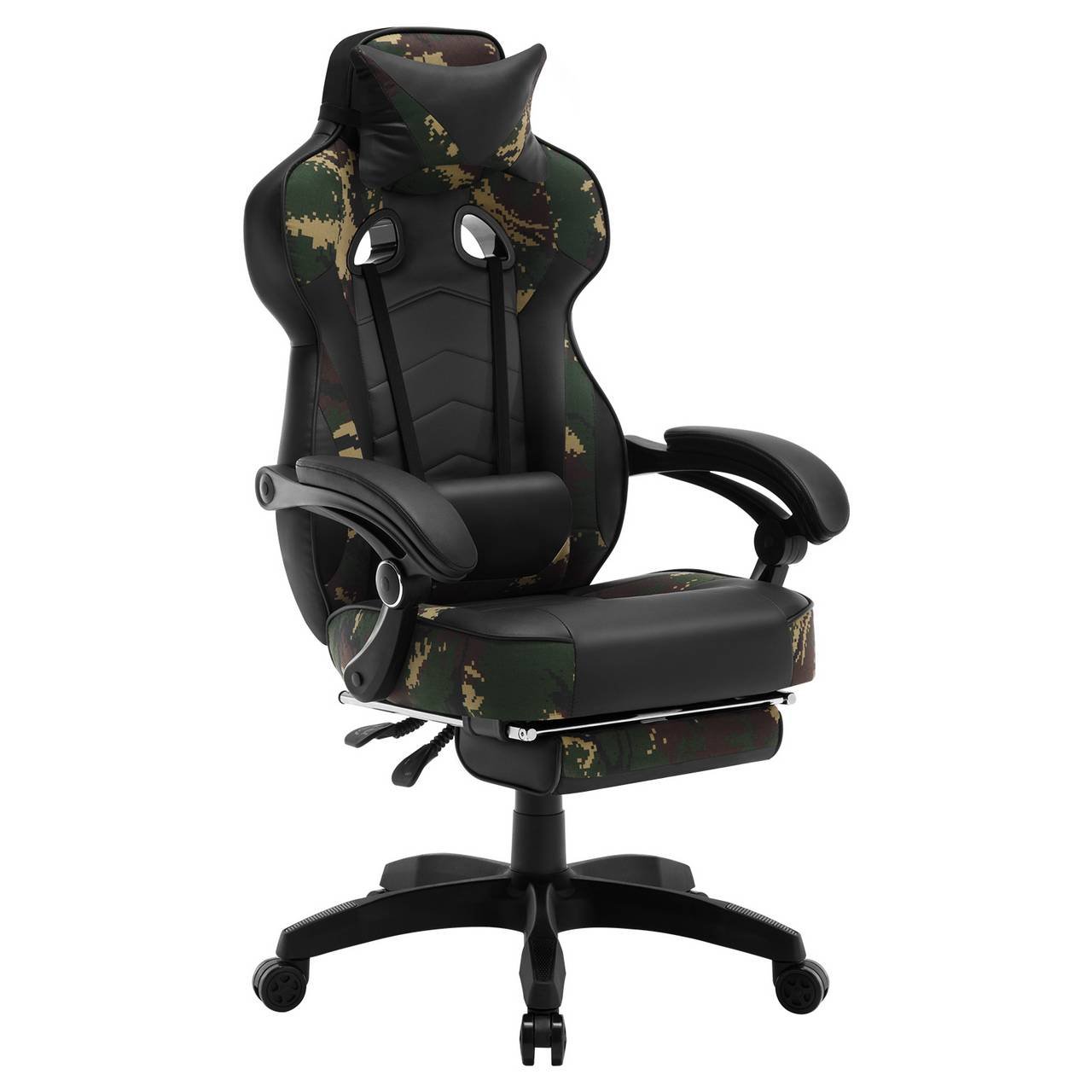 Gaming-Stuhl mit Fußstütze, Kopfstütze und Lendenkissen, Camouflage