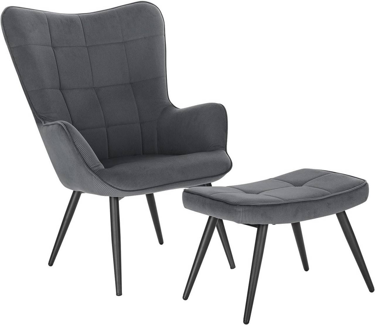 Retro-Relaxsessel mit Hocker, Cordsamt
